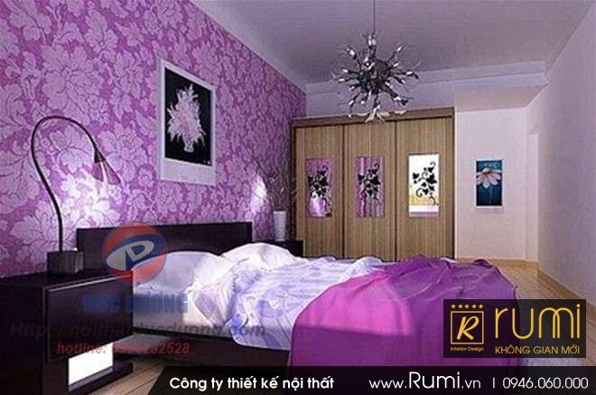 Mẫu thiết kế phòng ngủ với gam màu tím mộng mơ
