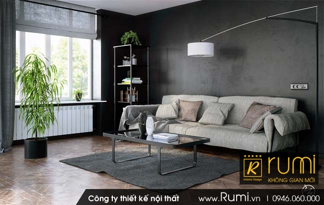 Mẫu thiết kế nội thất phòng khách đẹp với gam màu xám