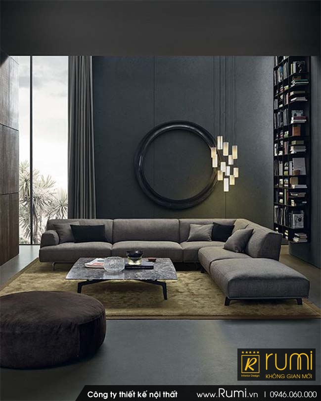 Mẫu thiết kế nội thất phòng khách đẹp với gam màu xám