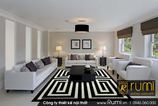 10 mẫu nội thất phòng khách đẹp với 2 gam màu trắng và đen