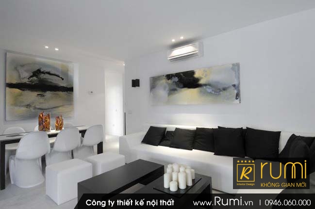 10 mẫu nội thất phòng khách đẹp với 2 gam màu trắng và đen