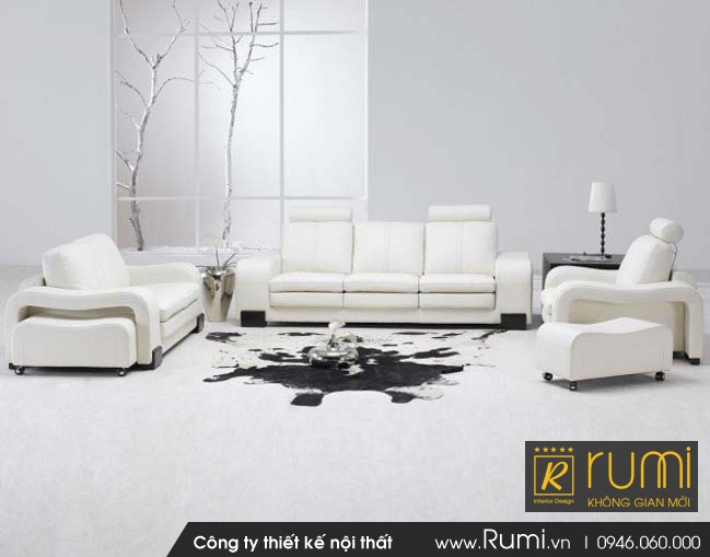 Thiết kế nội thất phòng khách với sắc màu trắng đen