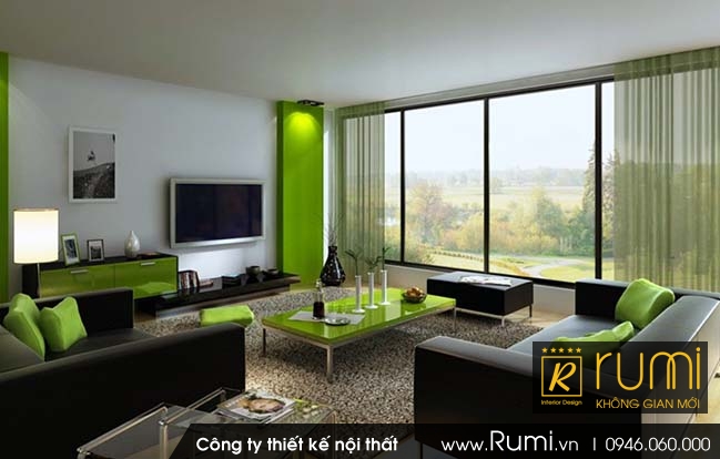 10 mẫu nội thất phòng khách đẹp với tông màu xanh lá