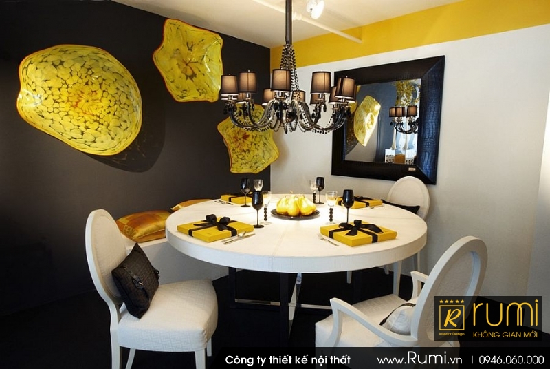 Thiết kế phòng ăn với gam màu vàng - xám đẹp ấn tượng
