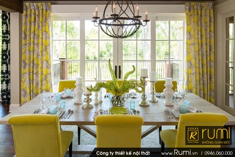 Thiết kế phòng ăn với gam màu vàng - xám đẹp ấn tượng