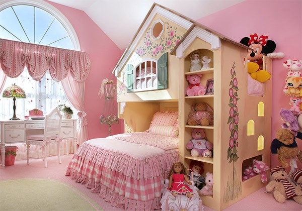 Mẫu phòng ngủ màu hồng đẹp như cổ tích cho bé gái