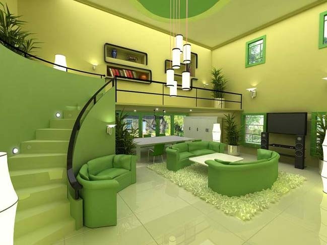 10 mẫu nội thất phòng khách đẹp với tông màu xanh lá