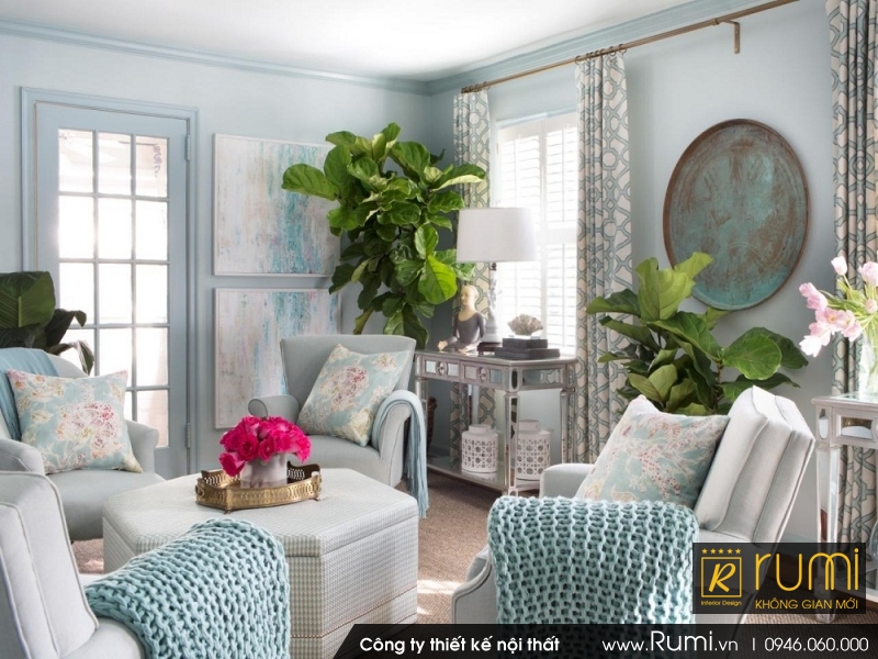 Hút hồn mẫu thiết kế nội thất phòng khách xanh và đẹp